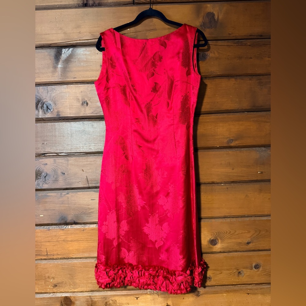 Red Silk Sleeveless Floral Vintage Dress